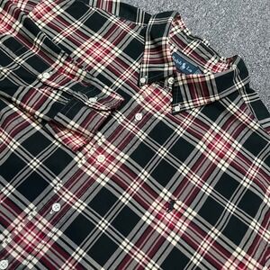 Ralph Lauren Classic Fit Plaid Button Down Shirt Men's XXL Black Red Cream